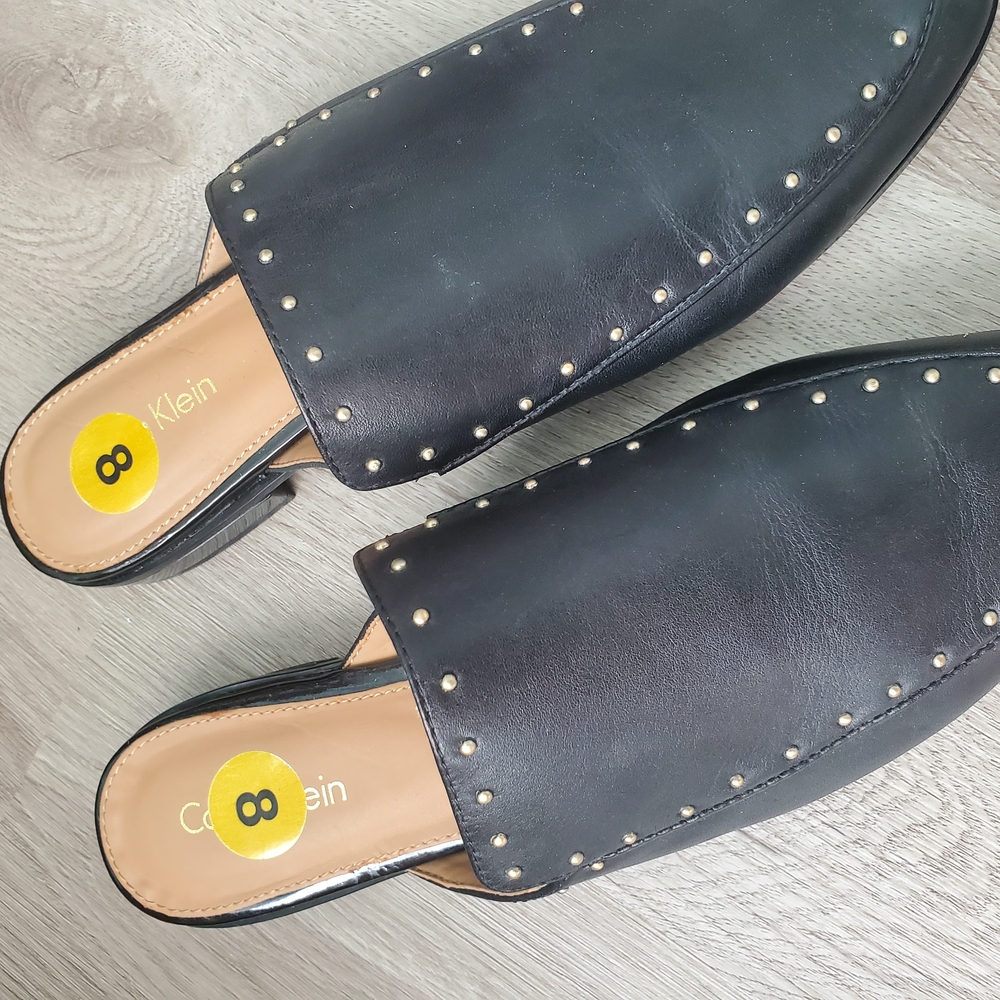 Calvin Klein Black Studded Mules with Pointed Toe